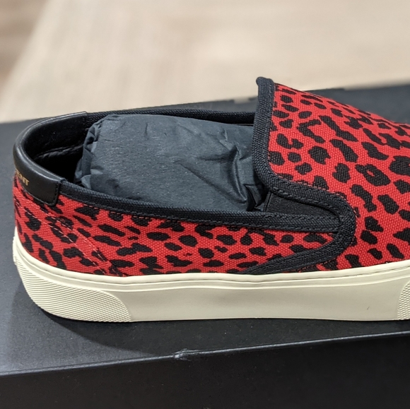 Mens Saint Laurent "Venice" Leopard Print Sneakers Red/Black - Picture 5 of 7